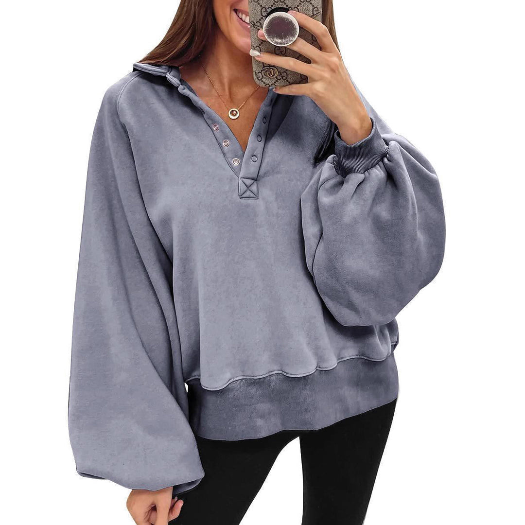 Damen oversized Pullover mit Puffärmeln und Knopfdetails EB