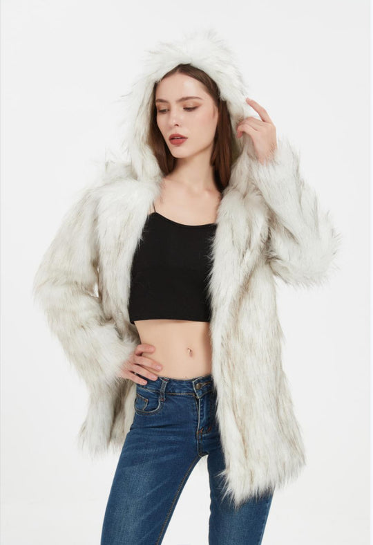 Damen Coole und lässige Kunstpelzjacke EB