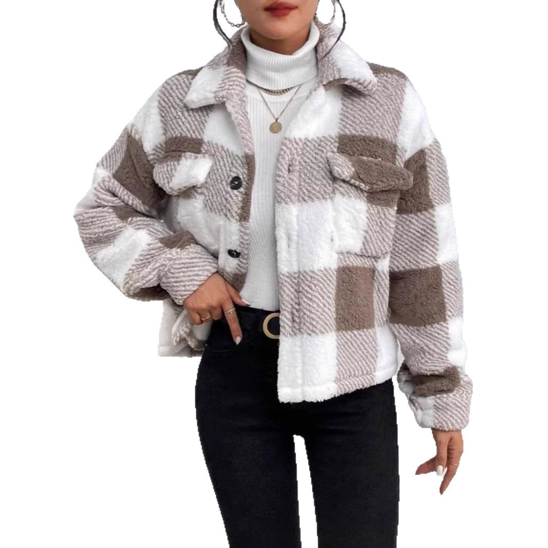 Damen Kuschelige Karojacke mit Umlegekragen EB