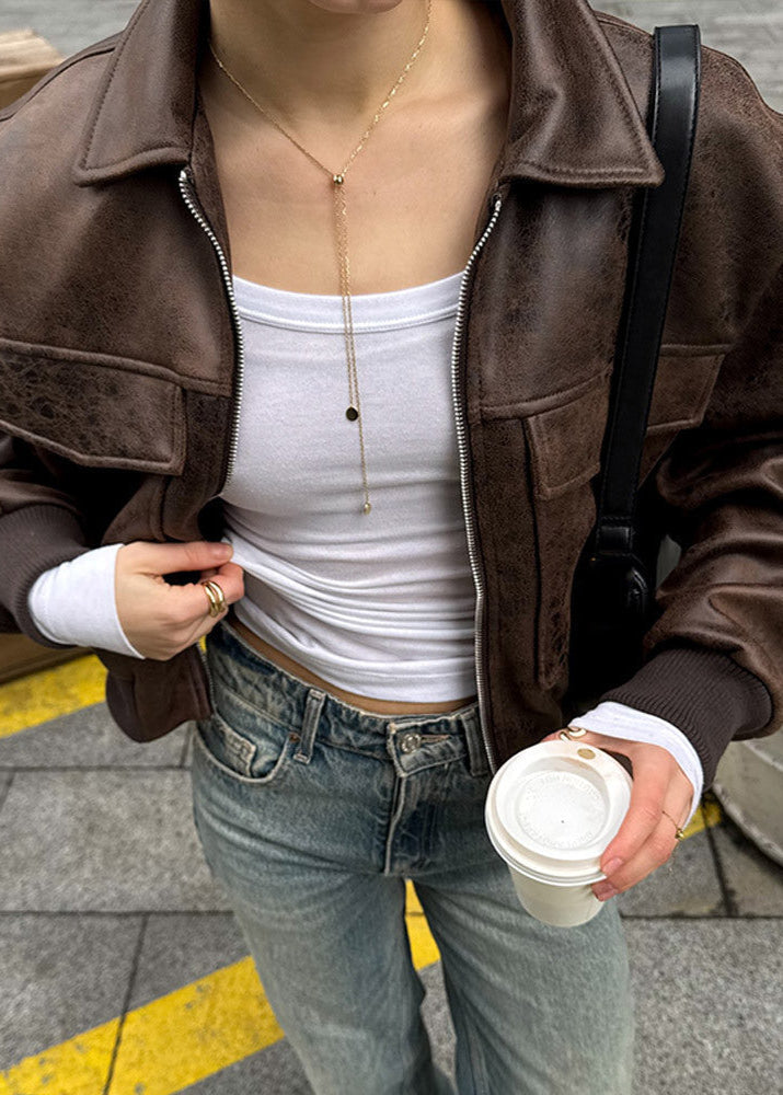 EB | Distressed Fauxleder Zip-Jacke