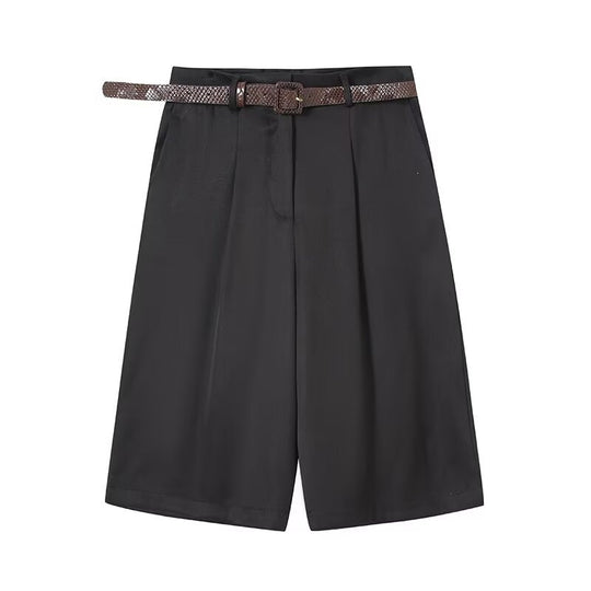Damen elegante Hochwasser-Shorts mit geflochtenem Gürtel EB