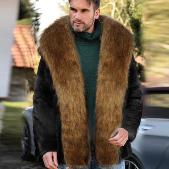 Herren Elegante und warme Fleecejacke mit Kunstpelzkragen EB