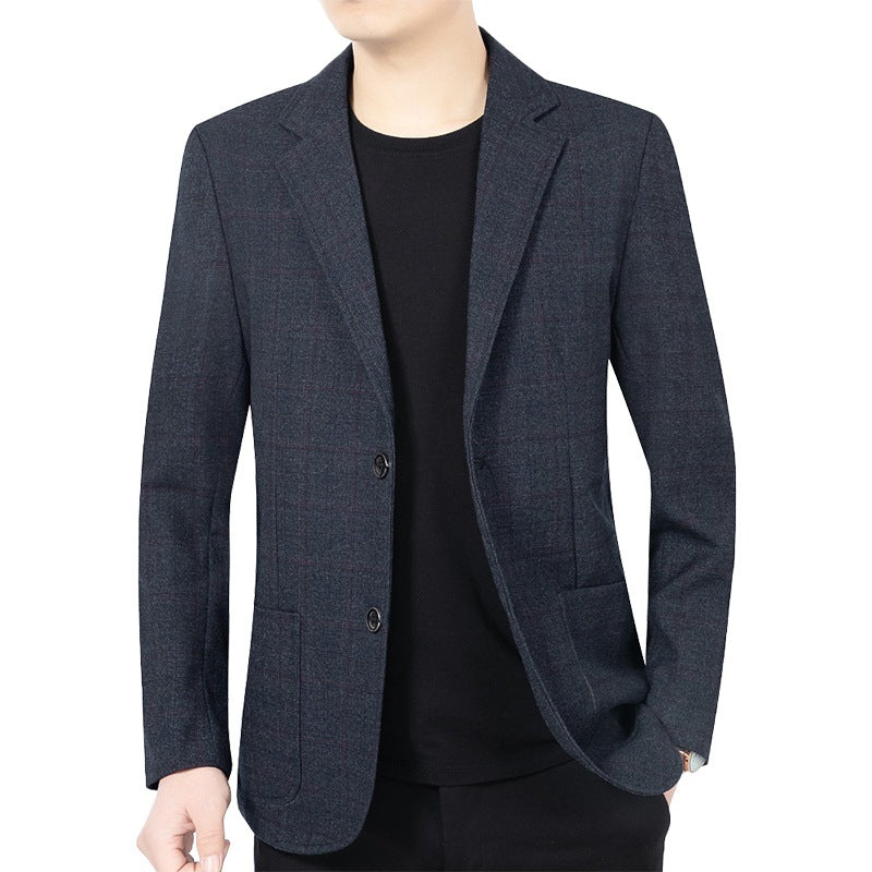 Herren Karierter halbstrukturierter Casual-Blazer aus Wollmix mit aufgesetzten Taschen EB