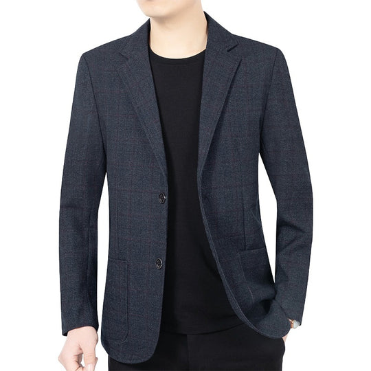 Herren Karierter halbstrukturierter Casual-Blazer aus Wollmix mit aufgesetzten Taschen EB