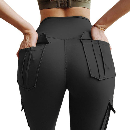 Damen Sportliche Cargo-Leggings mit hohem Taillenbund und praktischen Taschen EB