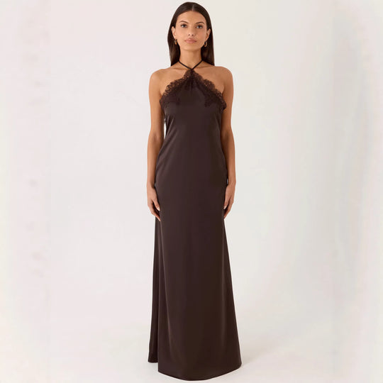 Damen Elegantes Maxikleid mit raffiniertem Spitzen-Bustier und fließendem Stoff EB