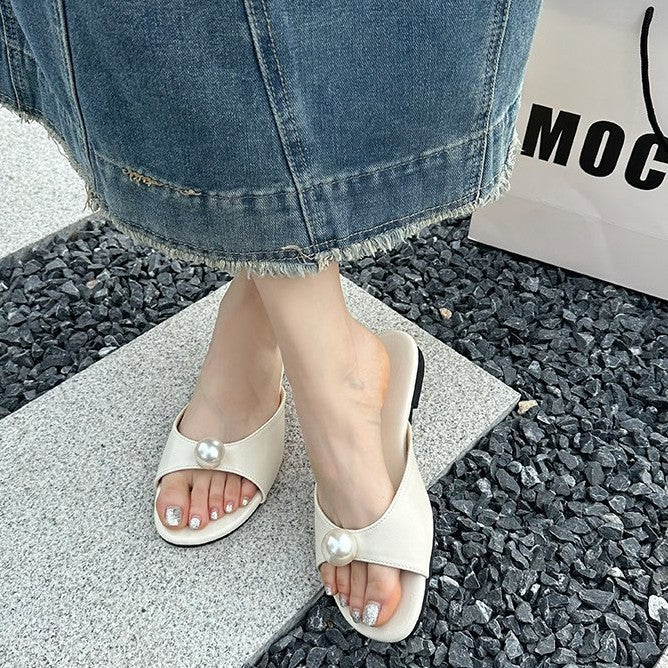 Damen elegante Mules mit Perlenakzent EB