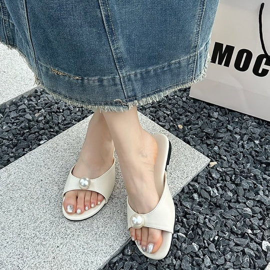 Damen elegante Mules mit Perlenakzent EB