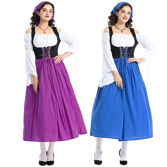 Damen nan Renaissance-Bauernkleid mit geschnürtem Mieder, schulterfreiem Carmen-Oberteil und weitem Rock EB