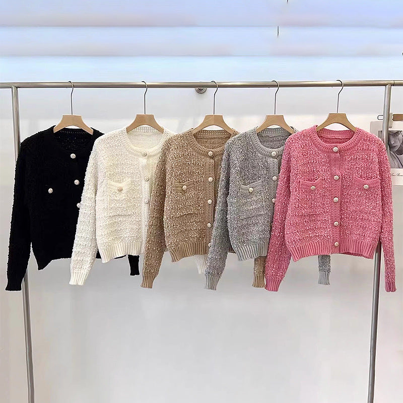 Damen trendige Strickjacke mit dekorativen Knöpfen und lässigem Schnitt EB