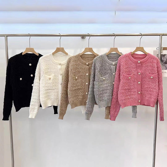 Damen trendige Strickjacke mit dekorativen Knöpfen und lässigem Schnitt EB