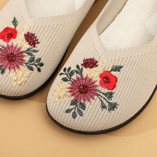 Damen Ballerinas mit floraler Stickerei und flexiblem Fußbett EB