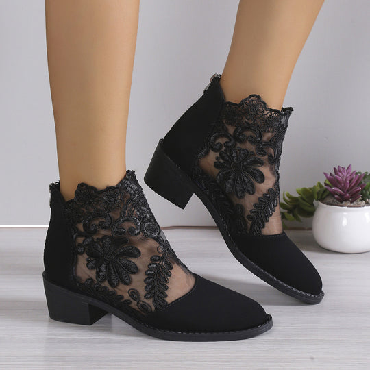 Damen modische Stiefeletten mit aufwendiger Spitzendecke EB