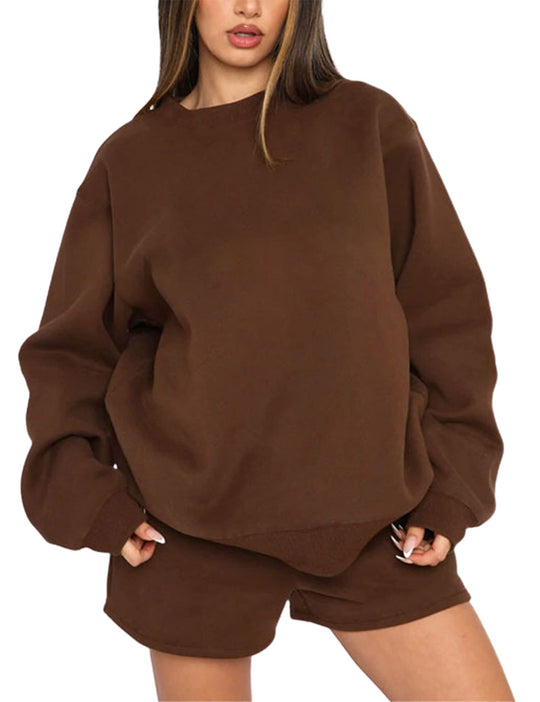 Damen nan weites Sweatshirt und Shorts Haus-Set aus weichem Frottee EB