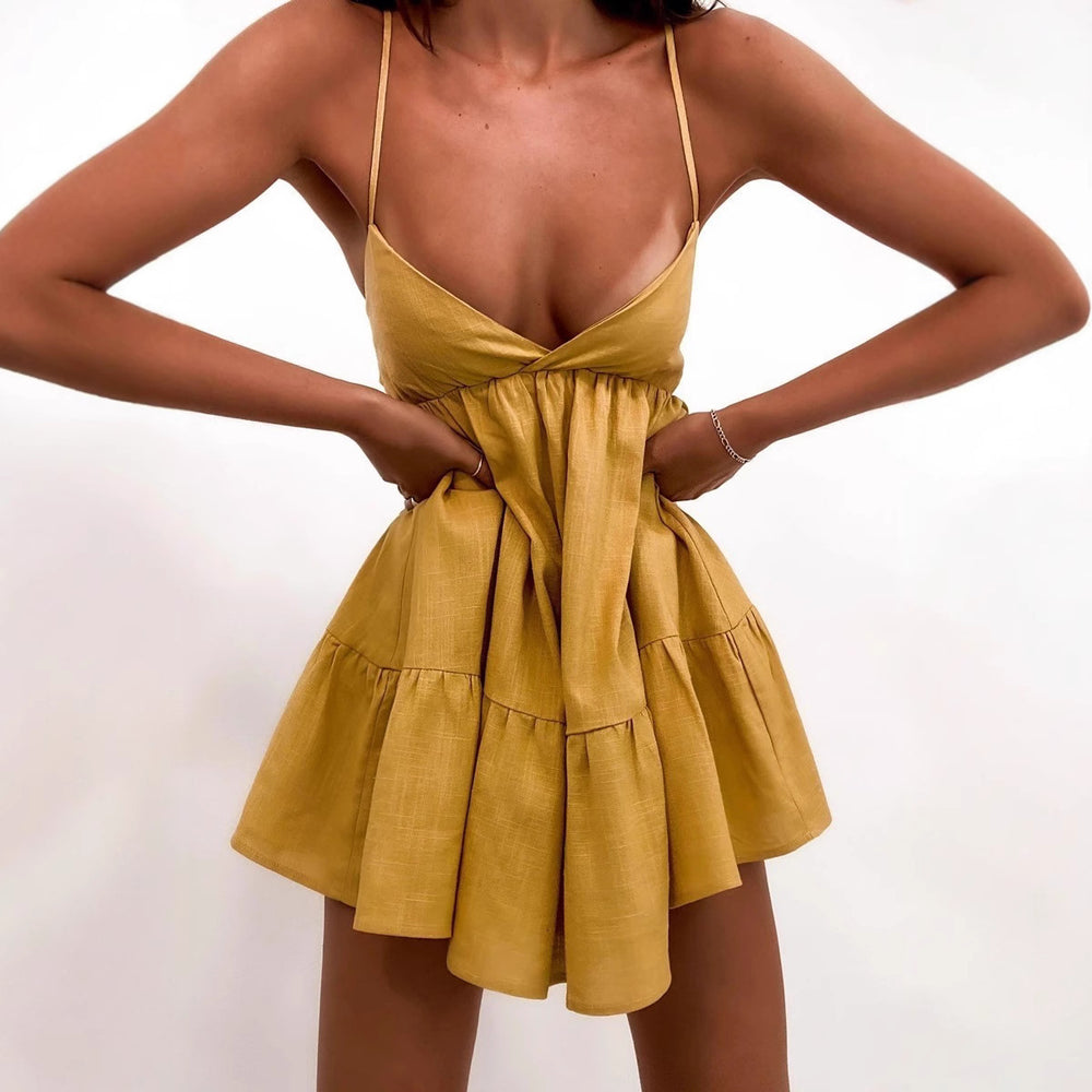 Damen Luftiges Sommerkleid mit Volant und Trägern EB