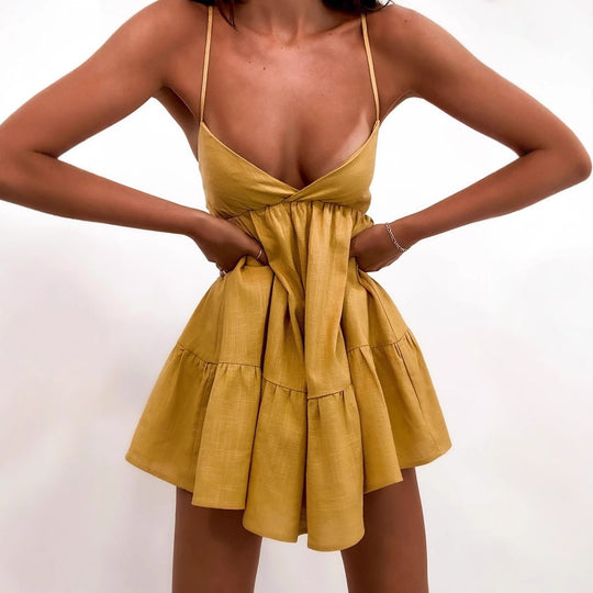 Damen Luftiges Sommerkleid mit Volant und Trägern EB