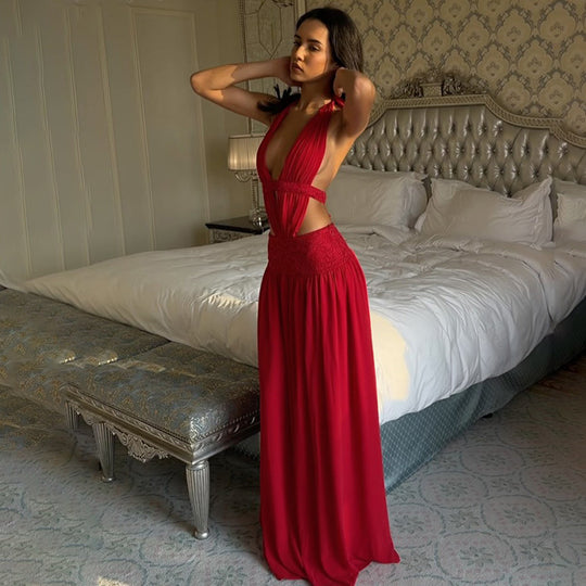 Damen Elegantes Abendkleid mit tiefem Ausschnitt und seitlichen Cut-Outs EB