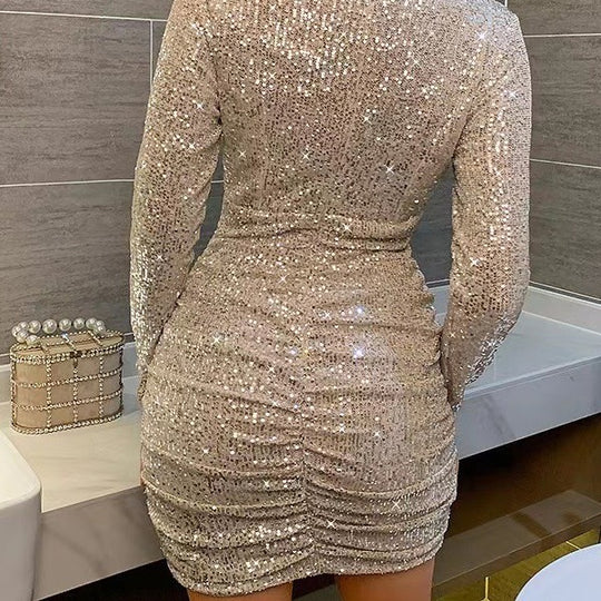 Damen Glitzerndes Minikleid mit figurbetontem Schnitt und V-Ausschnitt EB