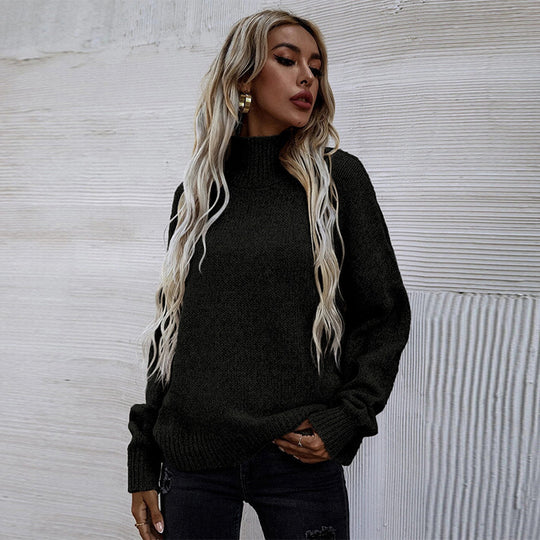 Damen gemütlicher Rollkragenpullover aus hochwertiger Strickware EB
