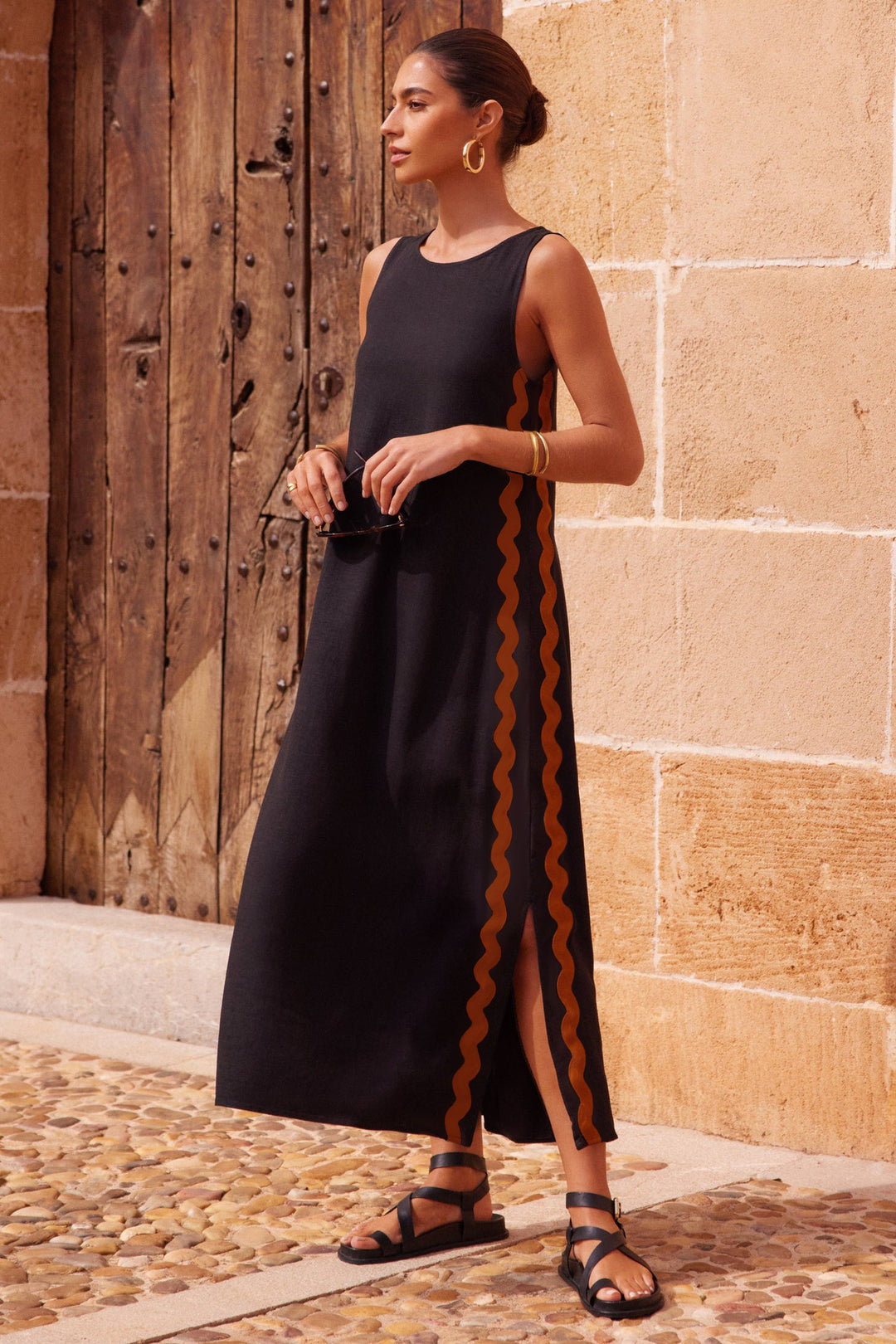 Damen Midi-Kleid mit lässigem Schnitt und seitlichen Schlitzen EB