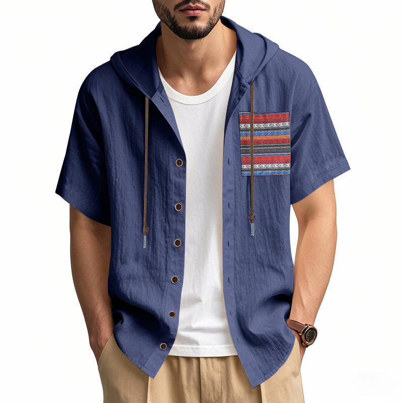 Herren leichtes Kapuzenshirt mit buntem Muster und strukturierter Oberfläche EB