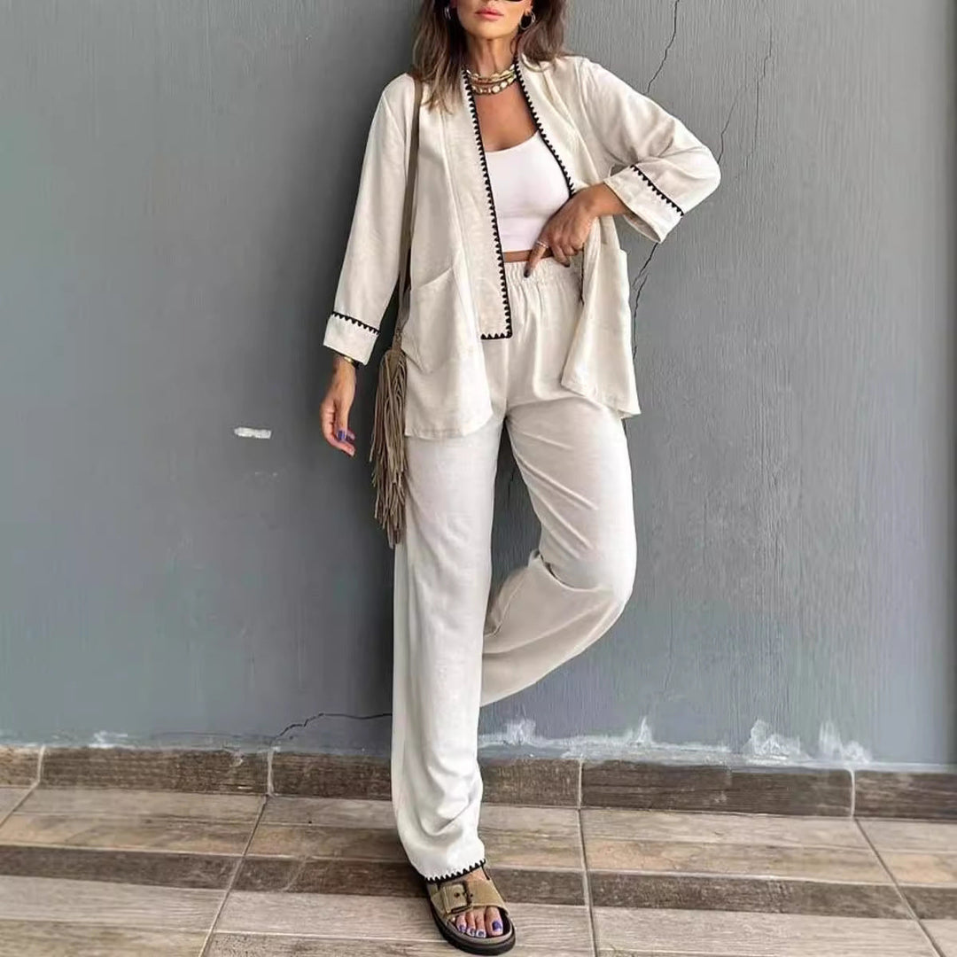 EB | Lounge Jumpsuit Lässige Passform Weite Beine Blazer mit Taschen