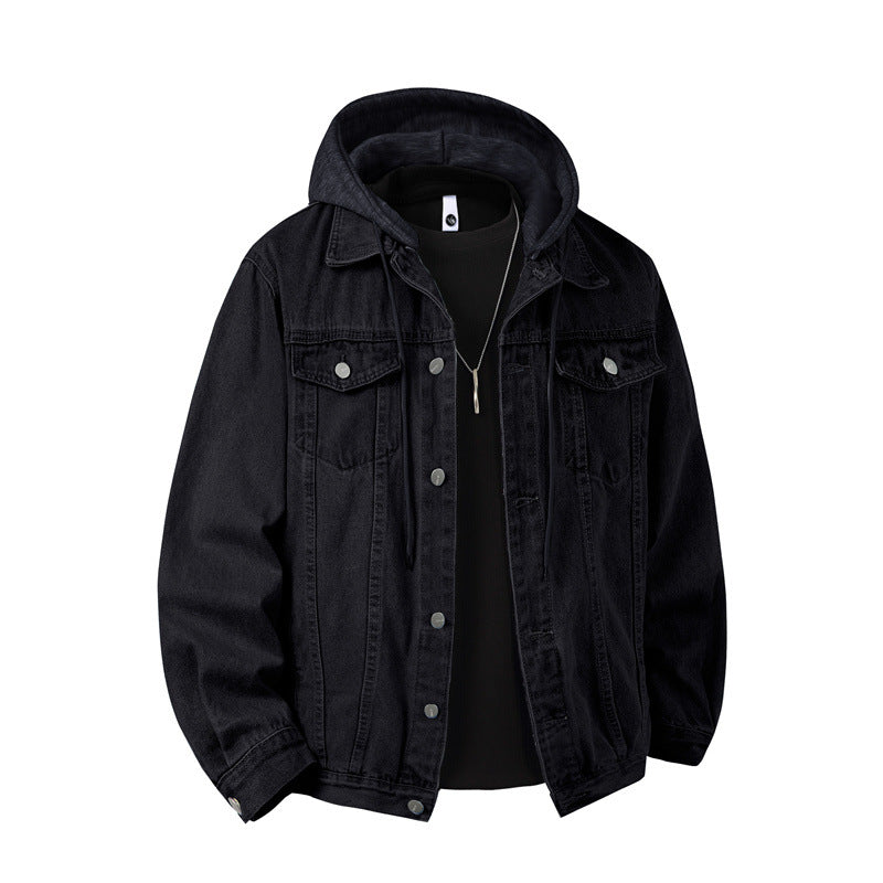 Herren nan Jeansjacke mit angenähter Kapuze Lagenlook robuste Baumwollmischung EB