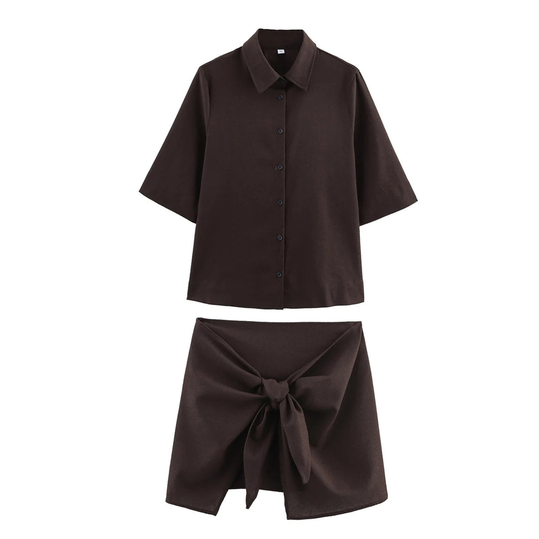 Damen stylisches Kurzarm-Kleid mit Wickelrock EB