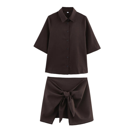 Damen stylisches Kurzarm-Kleid mit Wickelrock EB