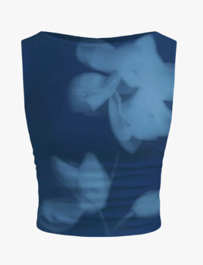 Damen ärmelloses Crop-Top mit floralem Motiv und figurbetontem Schnitt EB