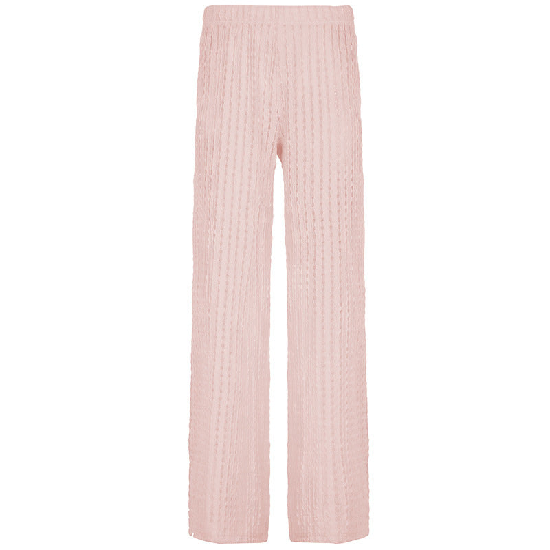 Damen Weite Faltenhose mit elastischem Bund und Strukturdesign EB