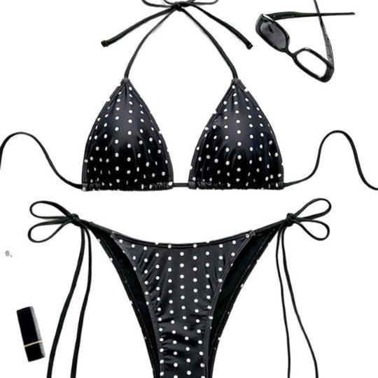Damen Triangel-Bikini mit verspieltem Punktenmuster und verstellbarem Bund EB