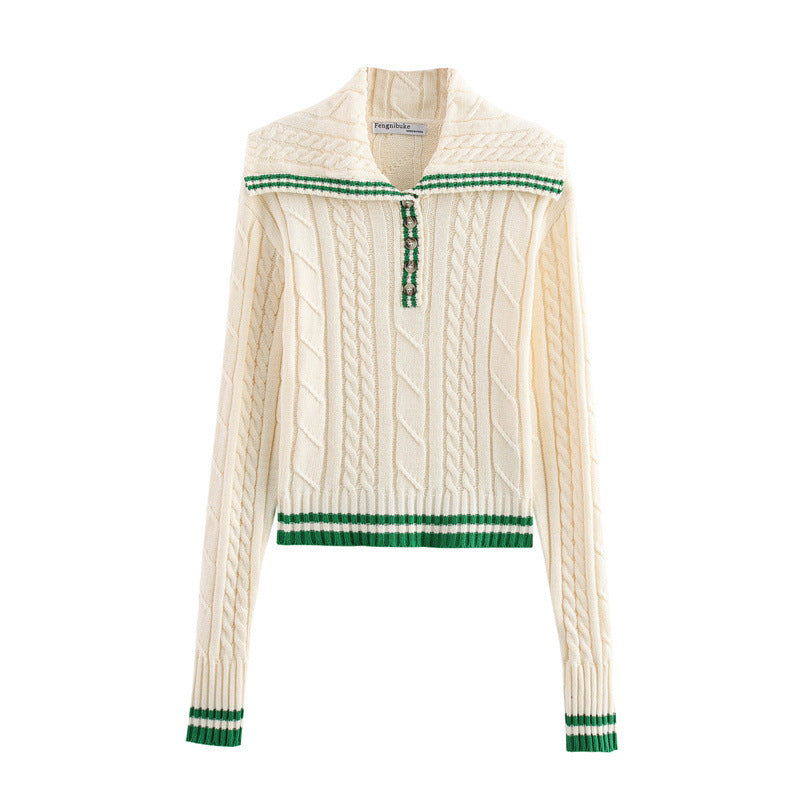 Damen Strickpullover mit hohem Kragen und Knopfleiste EB