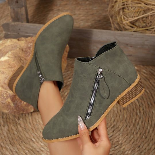 Damen modische Stiefeletten mit seitlichem Reißverschluss und bequemem Blockabsatz EB