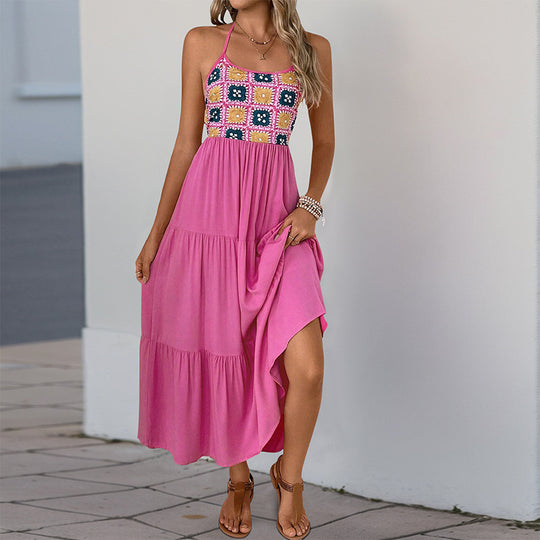Damen Maxikleid mit gestricktem Oberteil und voluminösem Rock EB