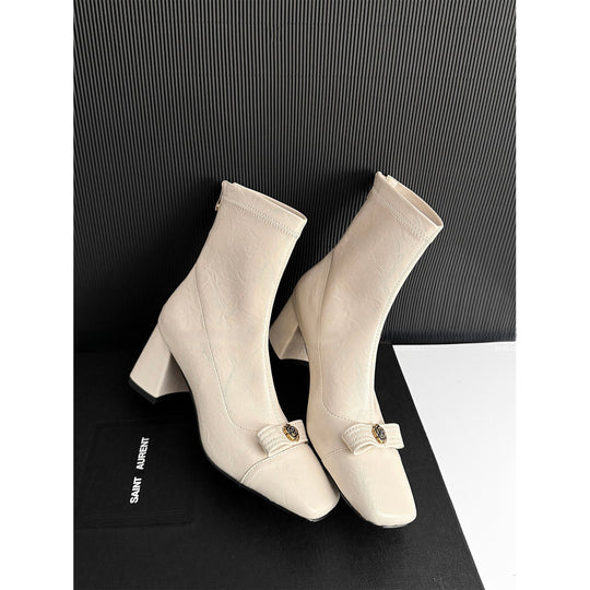 Damen elegante Stiefeletten mit modischem Schleifenakzent und robustem Blockabsatz EB