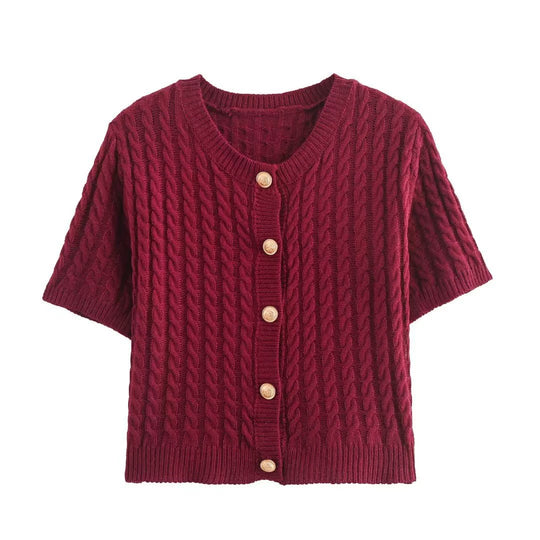 Damen Strickjacke mit kurzem Arm und dekorativen Knöpfen EB