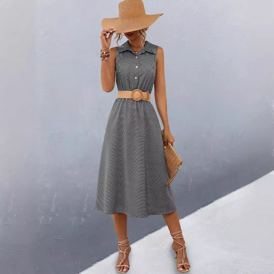 Damen Schickes Hemdblusenkleid mit tailliertem Gürtel und femininer Silhouette EB