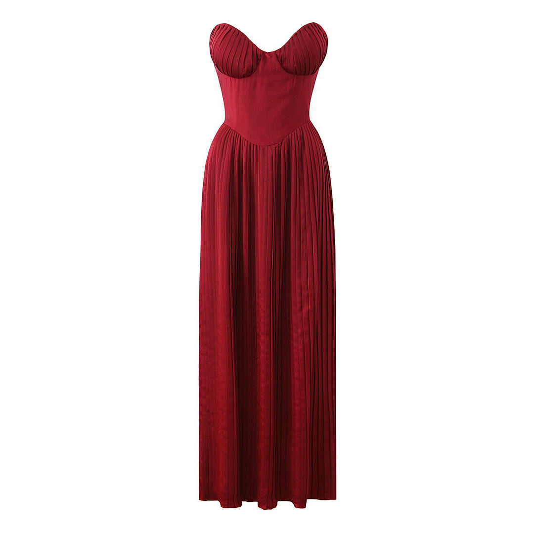 Damen Maxikleid mit herzförmigem Ausschnitt und plissierten Details EB