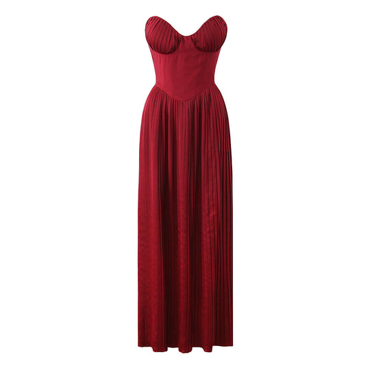 Damen Maxikleid mit herzförmigem Ausschnitt und plissierten Details EB
