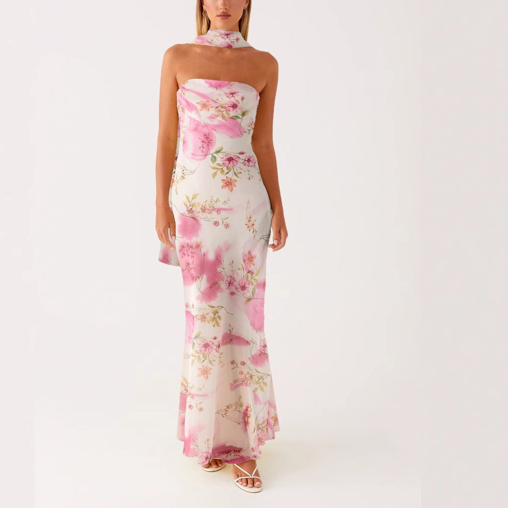 Damen Elegantes Langarm Abendkleid im Blumendesign EB