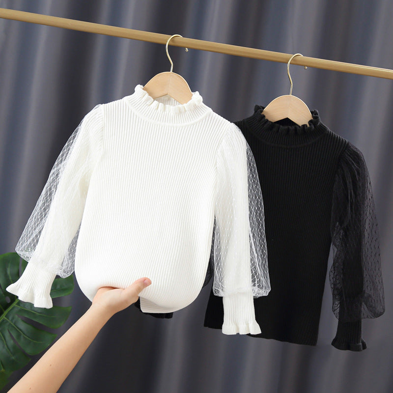 Mädchen elegantes Pullover mit transparenter Spitzenärmel EB