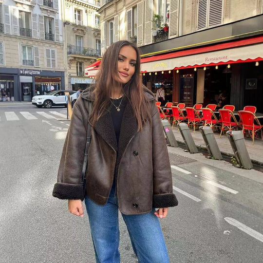 Damen kuschelige Übergangsjacke mit hohem Kragen EB