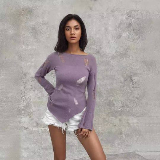Damen modisches Oberteil mit strukturierten Cut-Outs und Ärmeln im Boller-Look EB