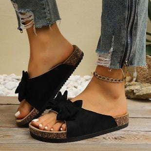 Damen Komfortable Kork-Sandalen mit dekorativem Schleifen-Design EB