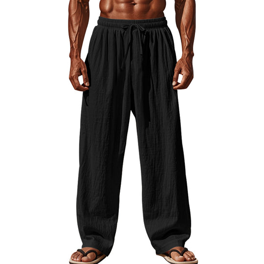 Herren nan luftige Leinen-Sommerhose mit weitem Bein, Faltenfront und elastischem Komfortbund EB