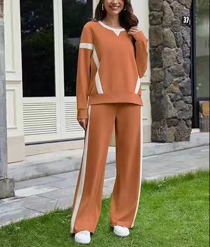 Damen nan sportives Lounge-Set mit weitem Sweatshirt, Palazzohose und seitlichen Kontraststreifen EB