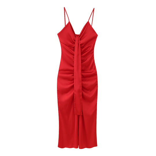 Damen figurbetontes langes Kleid mit elegantem Wickeldesign EB
