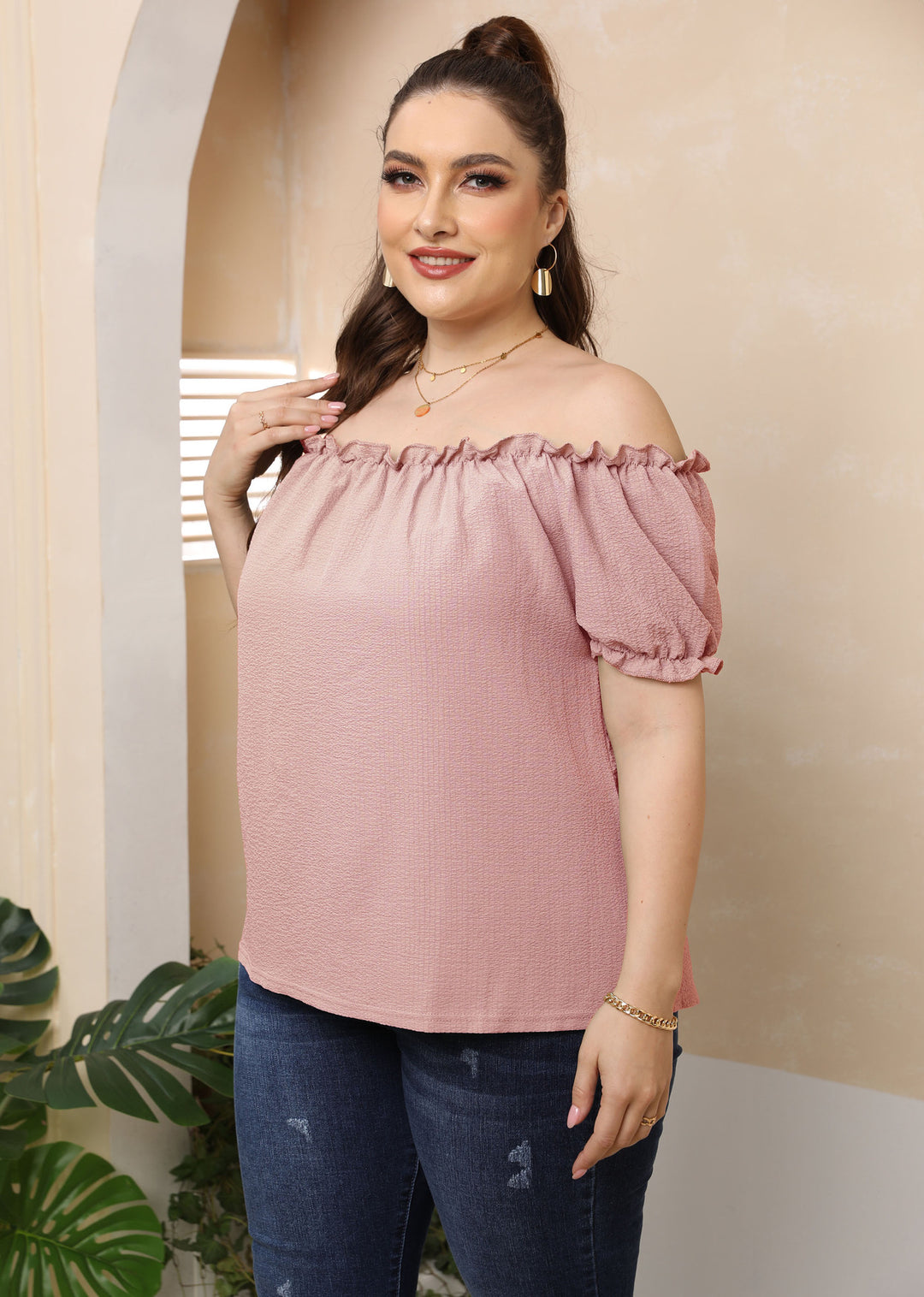 Damen Off-Shoulder Oberteil mit Volant EB