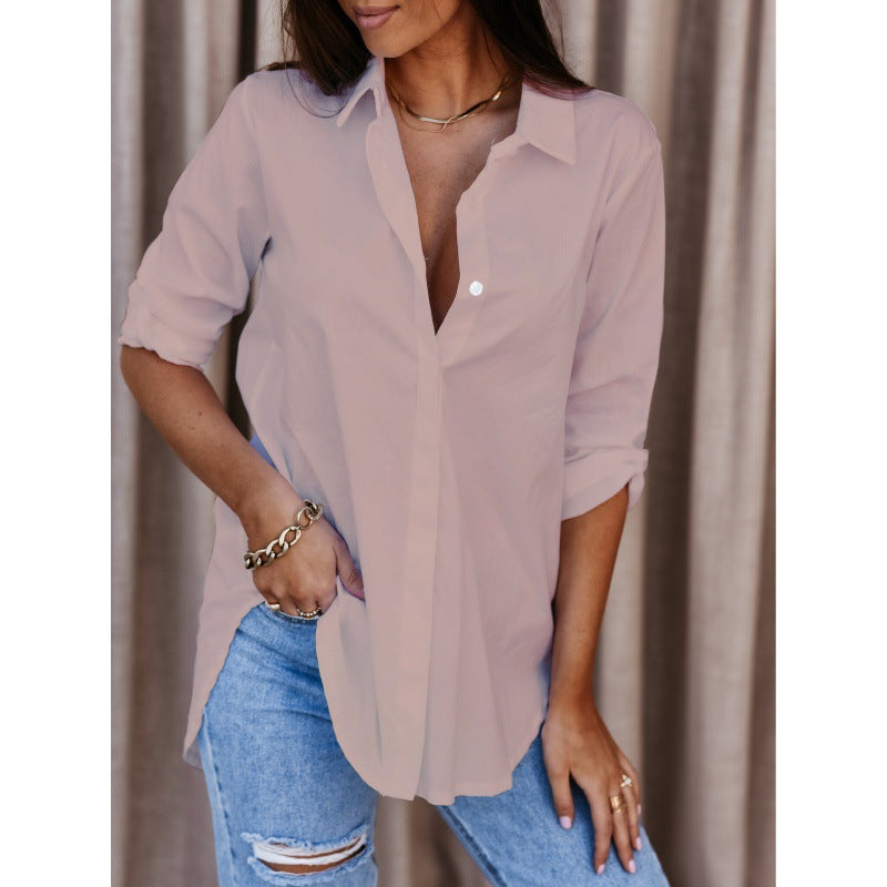 Damen vielseitige langärmlige Knopf-bluse EB